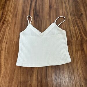 White ribbed V-neck tank top